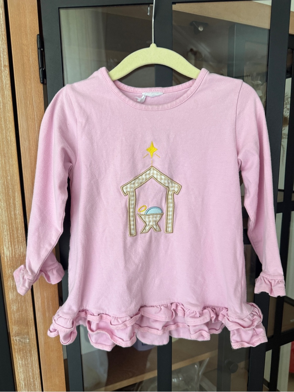 Stitchy Fish O' Holy Night Applique set long sleeve ruffle top dress leggings - Picture 2 of 8